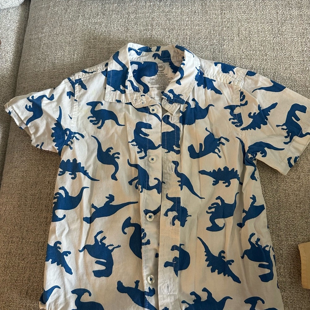 Wonder Nation White Shirt with Blue Dinosaur Pattern